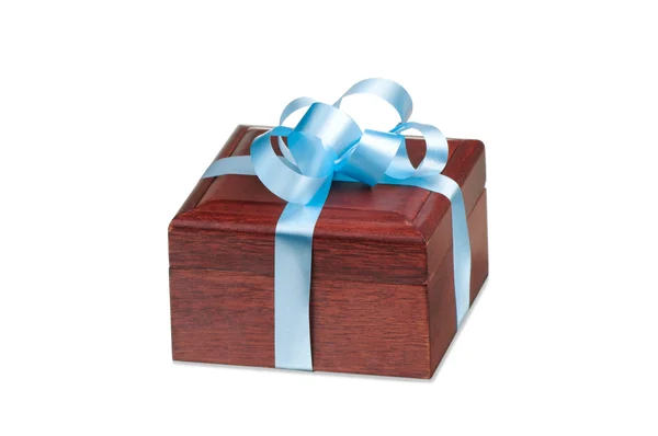 Gift box with blue ribbon isolated on white background — Stock Photo, Image