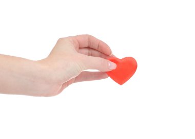 Beyaz arka plan üzerinde izole kadın elini kalbinden Sevgililer