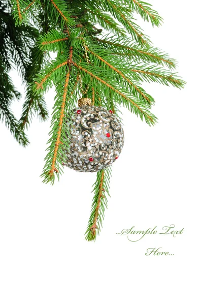 Pine branches and Christmas ornaments — Stock Photo, Image