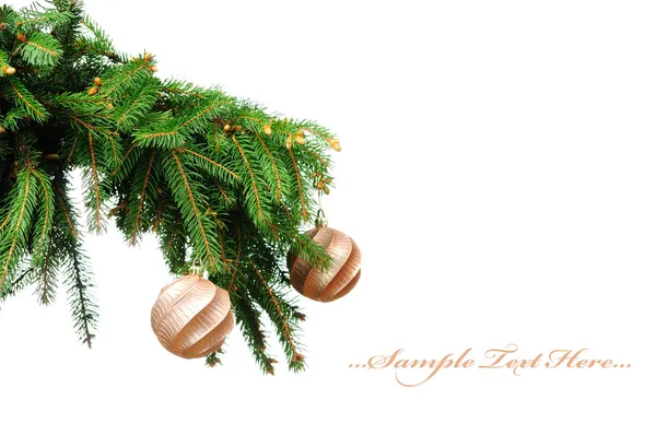 Pine branches and Christmas ornaments — Stock Photo, Image