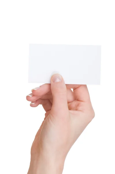 Hand and a card isolated on white — Stock Photo, Image