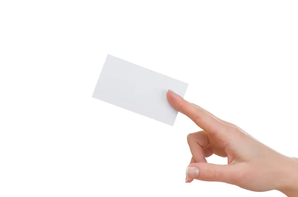 Hand and a card isolated on white — Stock Photo, Image