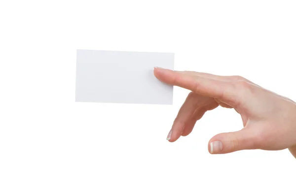 Hand and a card isolated on white — Stock Photo, Image