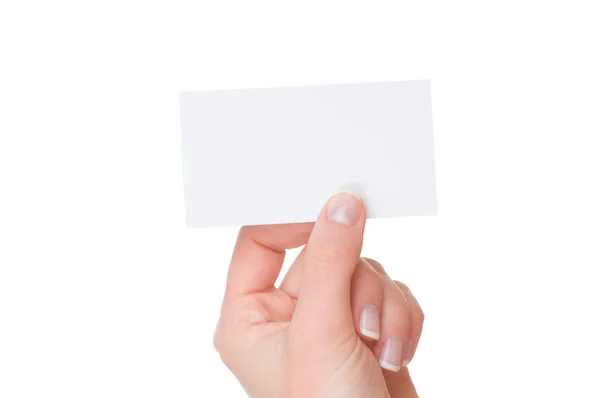 Hand and a card isolated on white — Stock Photo, Image