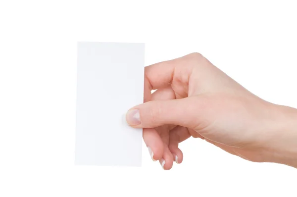 Mano y una tarjeta aislada en blanco — Foto de Stock
