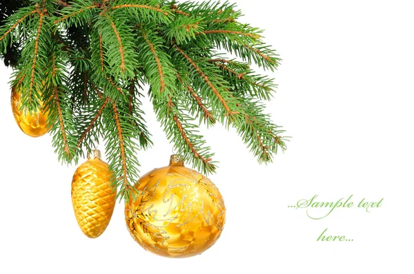 Pine branches and Christmas ornaments — Stock Photo, Image