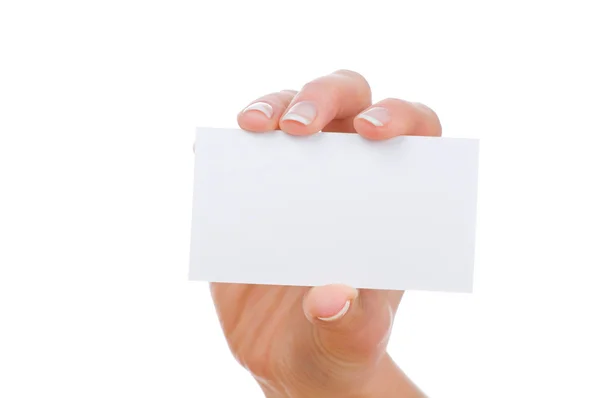Hand and a card isolated on white — Stock Photo, Image