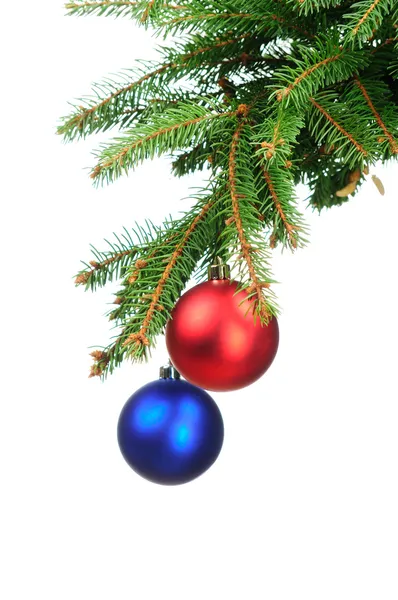 Pine branches and Christmas ornaments — Stock Photo, Image