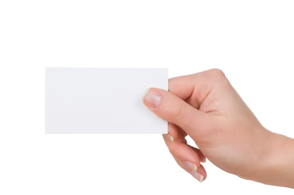 Mão e um cartão isolado em branco — Fotografia de Stock