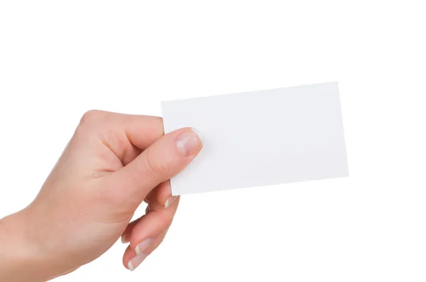 Hand and a card isolated on white — Stock Photo, Image