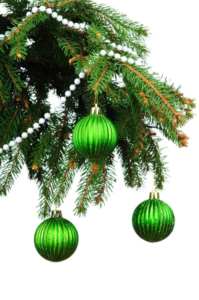 Pine branches and Christmas ornaments — Stock Photo, Image