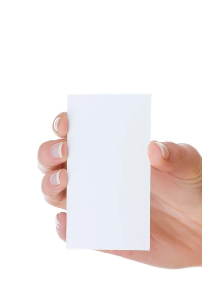 Hand en een geïsoleerd op witte kaart — Stockfoto