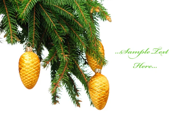 Pine branches and Christmas ornaments — Stock Photo, Image