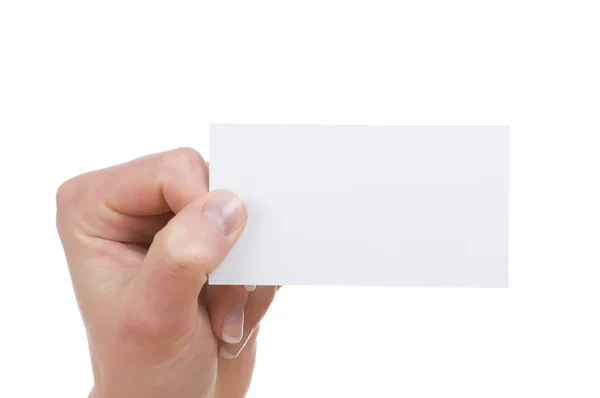 Hand and a card isolated on white — Stock Photo, Image