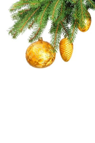 Pine branches and Christmas ornaments — Stock Photo, Image