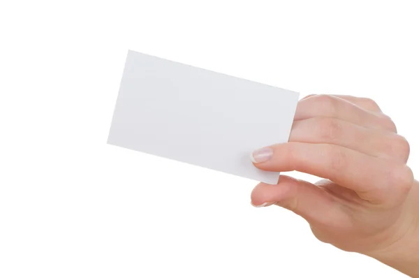 Hand and a card isolated on white — Stock Photo, Image