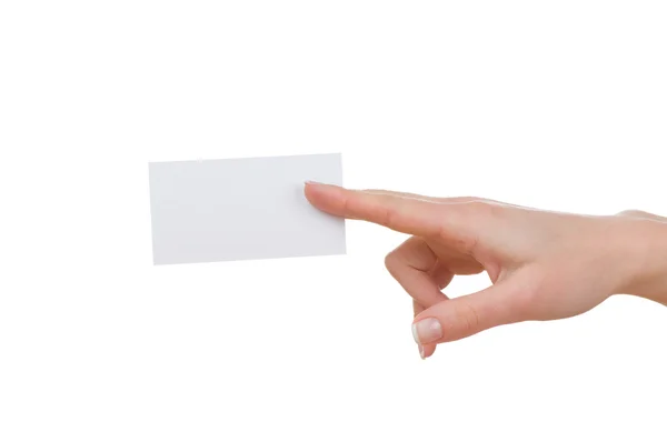 Hand and a card isolated on white — Stock Photo, Image