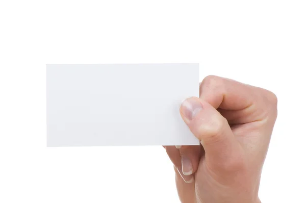 Hand and a card isolated on white — Stock Photo, Image