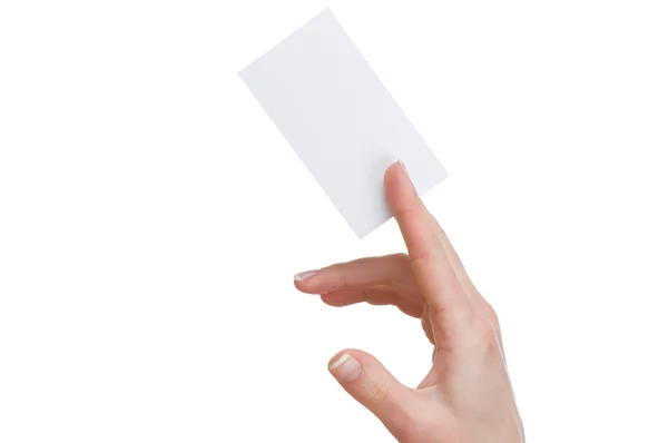 Hand and a card isolated on white — Stock Photo, Image