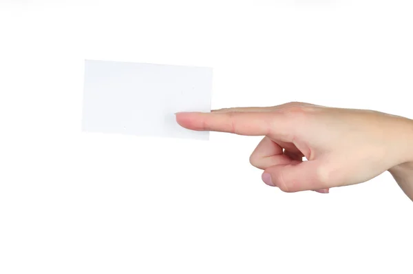 Mano e una carta isolata su bianco — Foto Stock