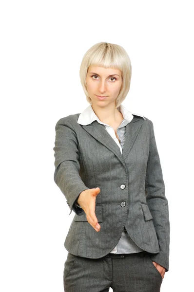 Business donna stretta di mano isolato su sfondo bianco — Foto Stock