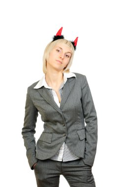 devils boynuzları güzel bir genç kadının portresi