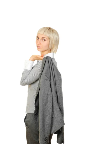 Portrait of a beautiful young woman looking at the camera isolated on white background — Stock Photo, Image