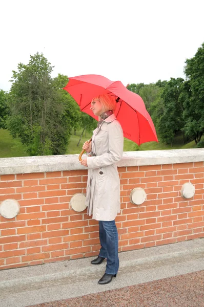 Fashion portrait of young attractive lady with umbrella — Stock Photo, Image