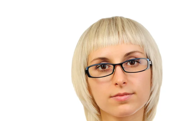 Retrato de uma bela jovem mulher isolada no fundo branco — Fotografia de Stock