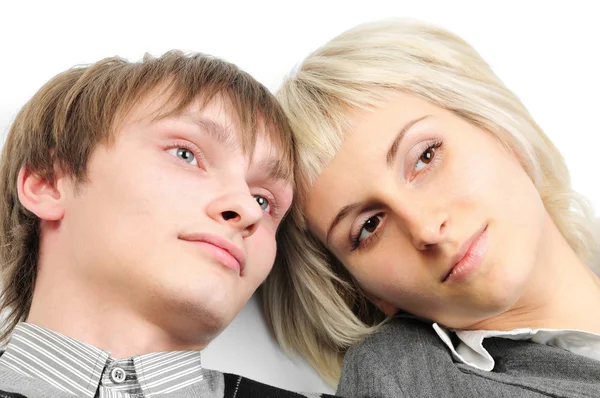 Happy young couple isolated on white background — Stock Photo, Image