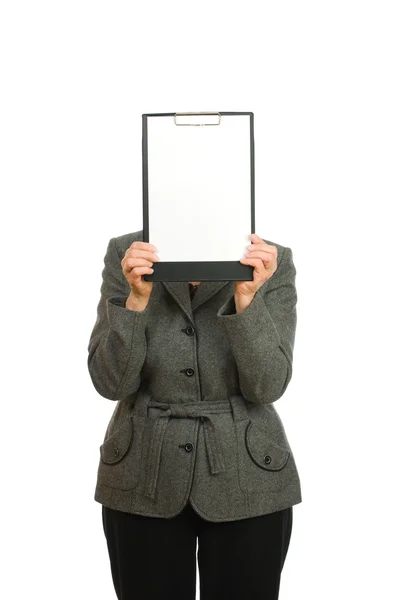 Senior woman holding a clipboard — Stock Photo, Image