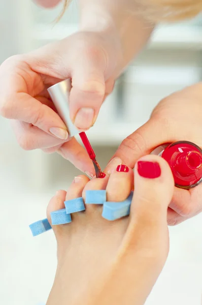 Pedicure in process.shallow diepte van het veld — Stockfoto