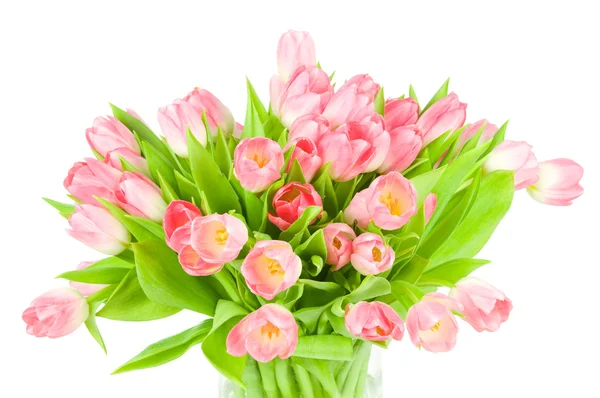 Roze tulpen in de vaas geïsoleerd op witte achtergrond — Stockfoto