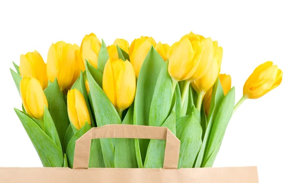 Tulipanes en la bolsa de papel — Foto de Stock