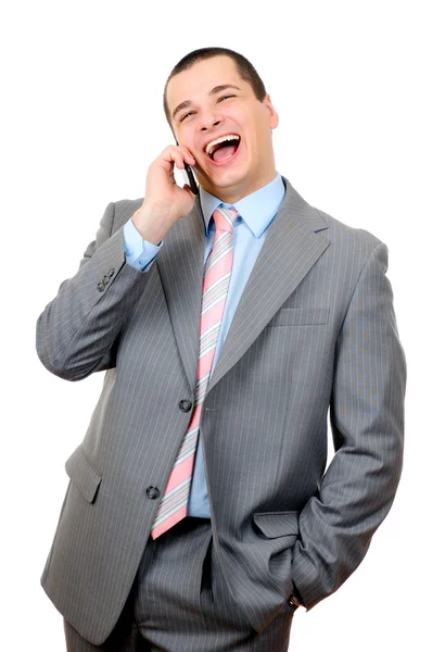 Happy businessman talking with cell phone — Stock Photo, Image