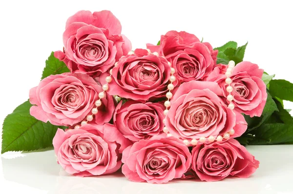 Rózsaszín rózsák elszigetelt fehér háttér — Stock Fotó