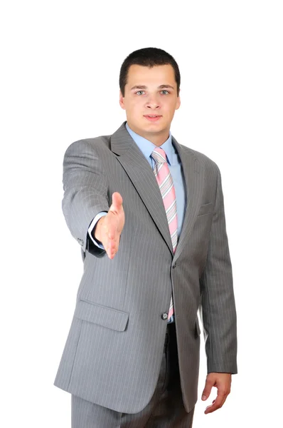 Businessman saying welcome — Stock Photo, Image