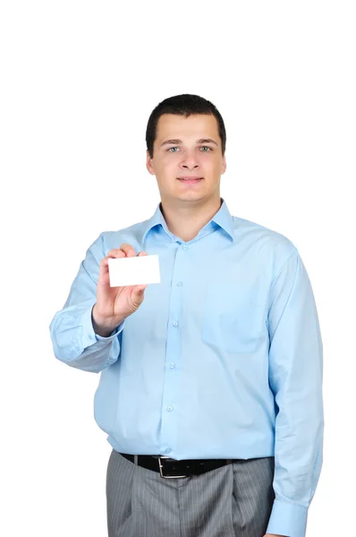 Бизнесмен с пустыми карточками — стоковое фото