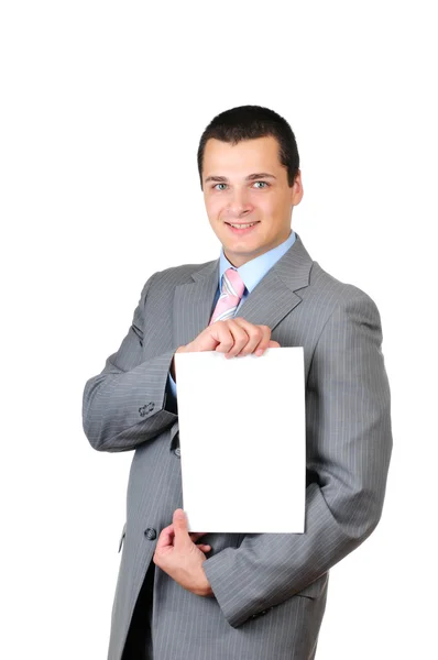 Hombre con banner en blanco —  Fotos de Stock