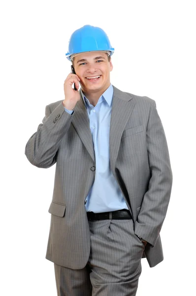 Happy businessman talking with cell phone — Stock Photo, Image