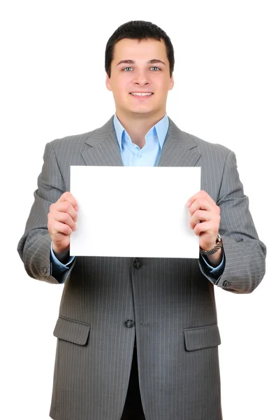 Hombre con banner en blanco —  Fotos de Stock