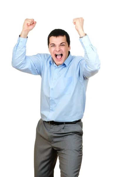 Portrait of happy young business man, over white background — Stock Photo, Image