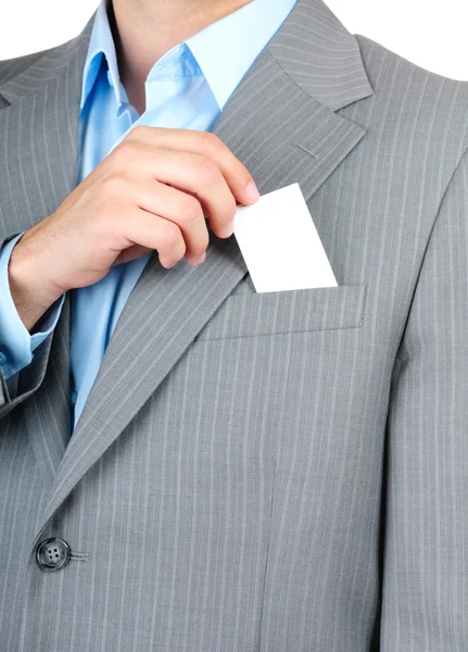 Empresário com um cartão comercial em branco — Fotografia de Stock