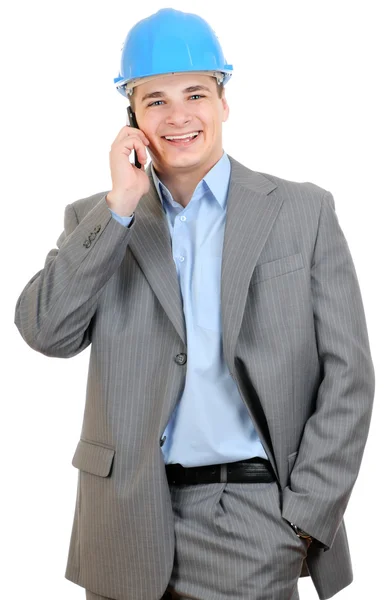 Happy businessman talking with cell phone — Stock Photo, Image