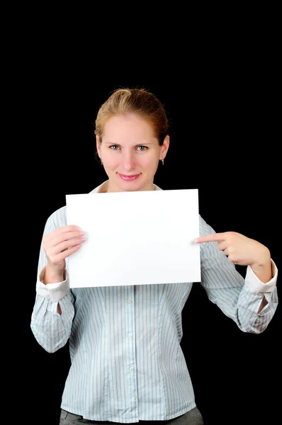 Mulher com papel em branco — Fotografia de Stock