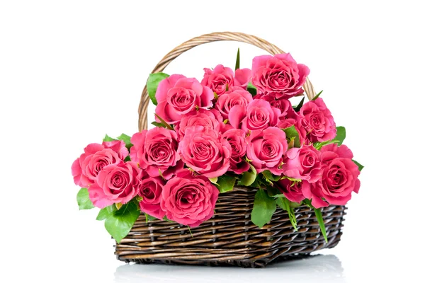 Pink roses in the basket — Stock Photo, Image