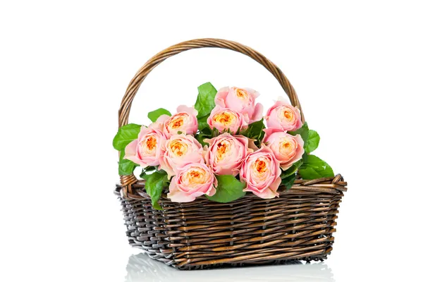 Rosas rosadas en la cesta —  Fotos de Stock