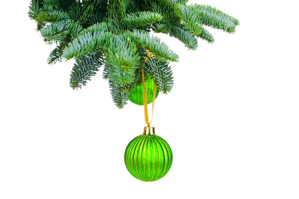 Pine branches and Christmas ornaments — Stock Photo, Image