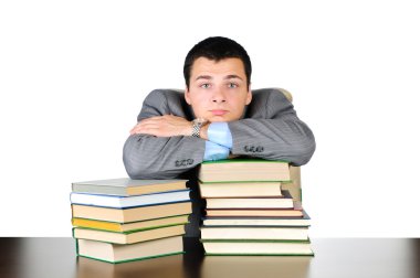 beyaz zemin üzerinde yorgun işadamı