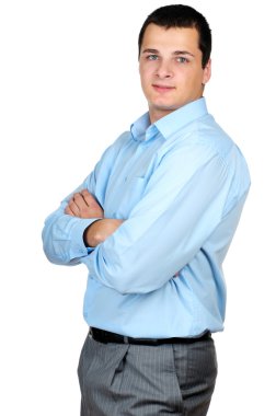 güvenle izole üzerinde beyaz arka plan ayakta işadamı